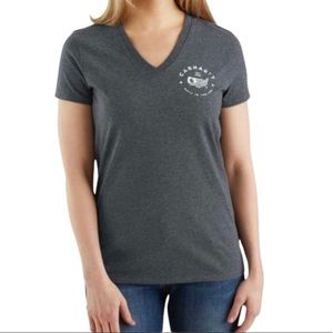 CARHARTT Heather Gray Relaxed Fit V Neck Graphic T Shirt Size Medium